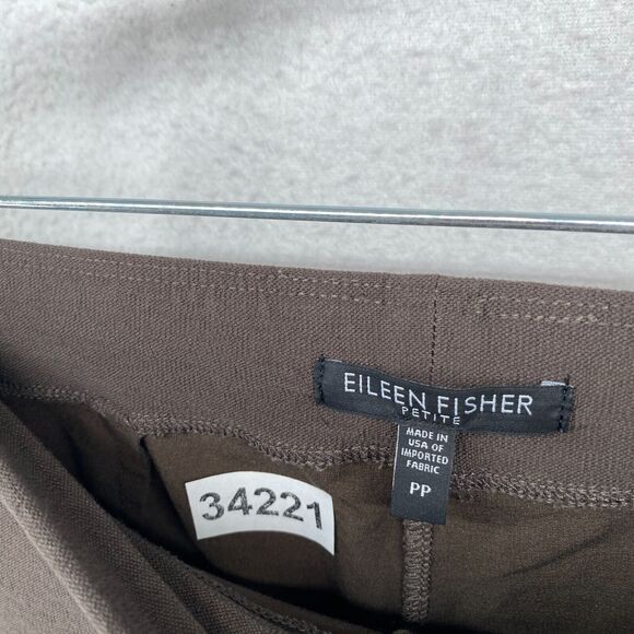 EILEEN FISHER Pants PP Washable Stretch Crepe Slim Crop Elastic Waist Brown USA - Picture 9 of 9